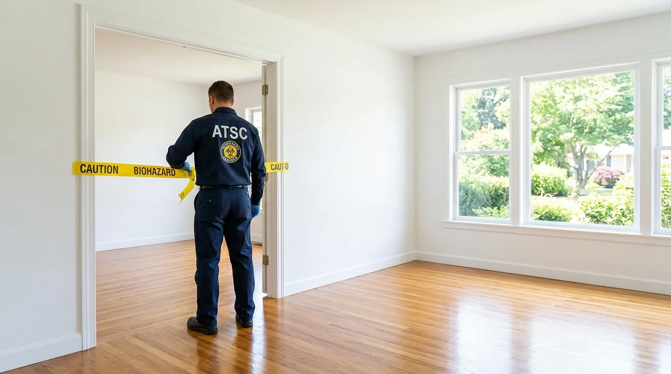 Certified biohazard cleanup crew performing Decomposition Cleanup in Manville